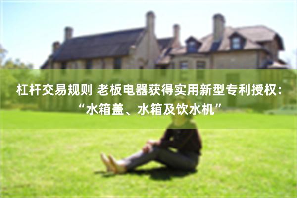 杠杆交易规则 老板电器获得实用新型专利授权：“水箱盖、水箱及饮水机”
