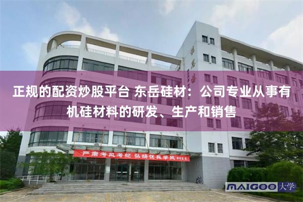 正规的配资炒股平台 东岳硅材：公司专业从事有机硅材料的研发、生产和销售