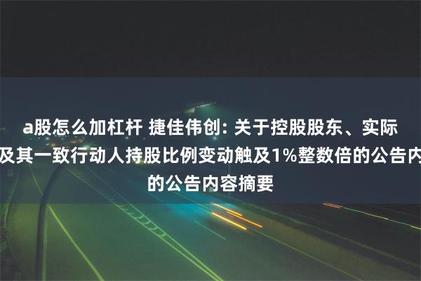 a股怎么加杠杆 捷佳伟创: 关于控股股东、实际控制人及其一致行动人持股比例变动触及1%整数倍的公告内容摘要